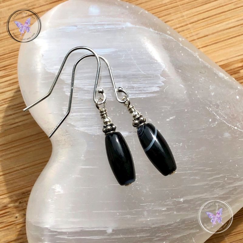 Black Sardonyx Tube Bead Earrings